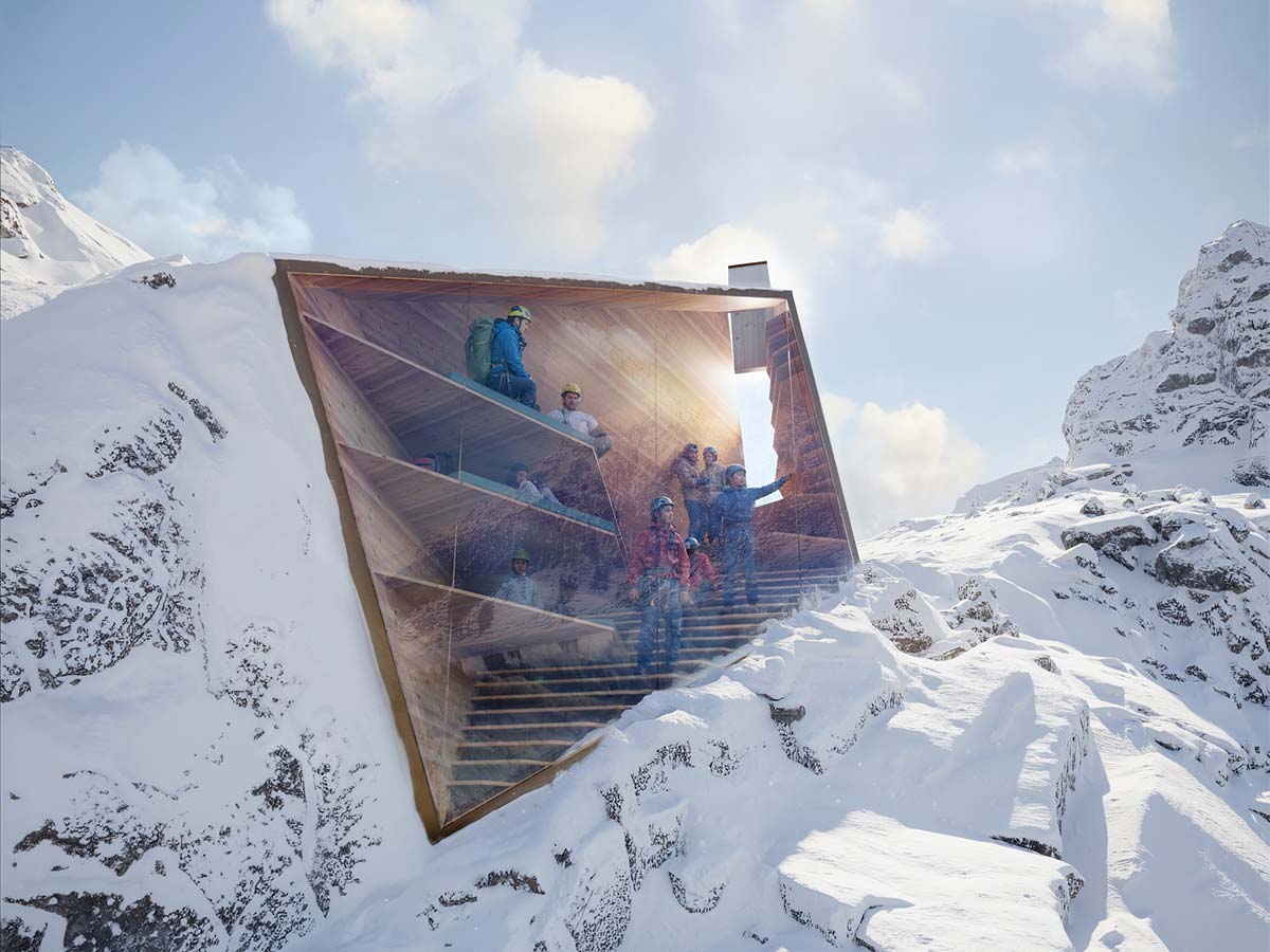 Il rifugio alpino progettato по случаю invernali олимпиады 2026 года (проект в сотрудничестве с Salone del Mobile.Milano). Изображение предоставлено CRA-Carlo Ratti Associati